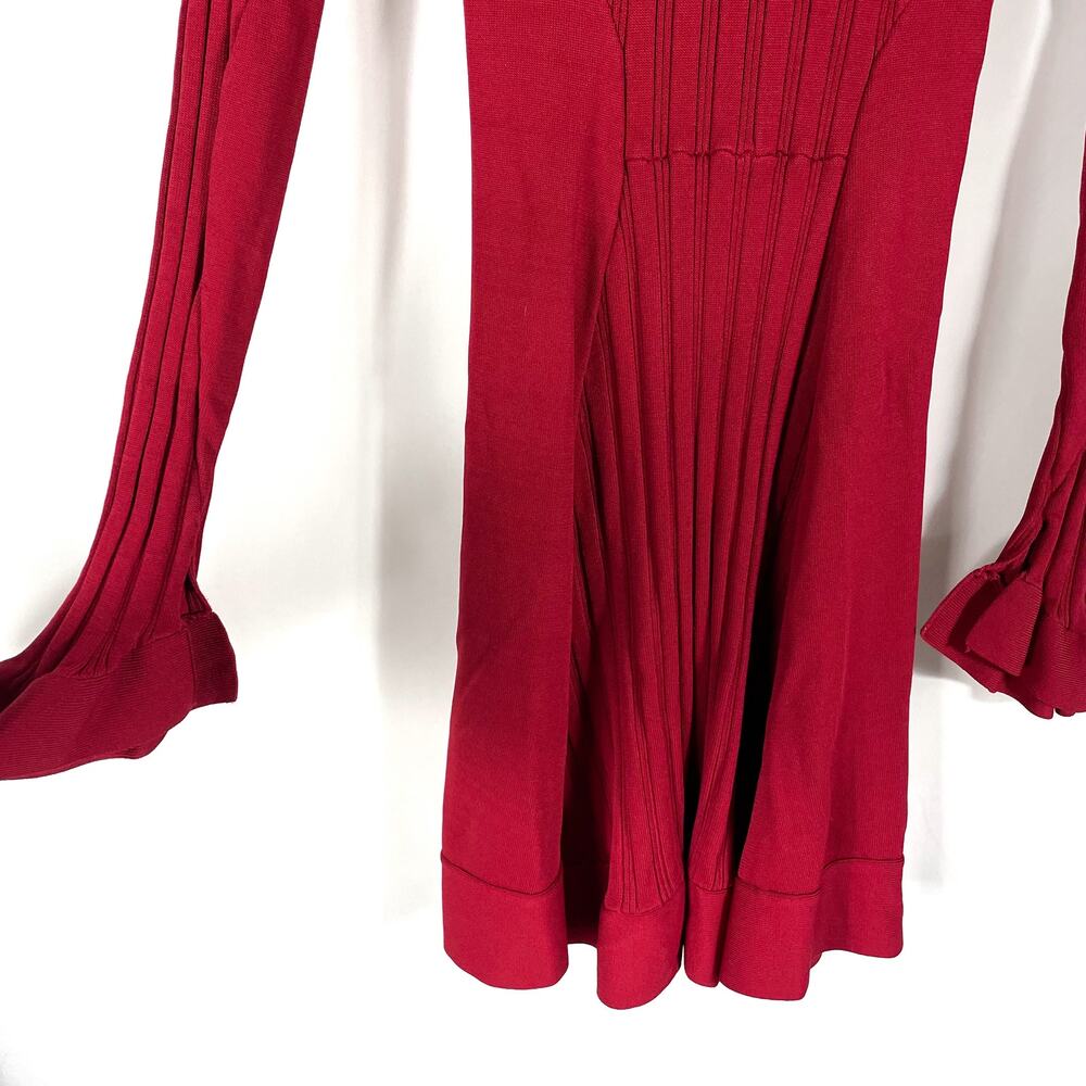Red Knit Long-Sleeve Mini Dress - Brand - Picture 9 of 14